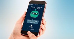 hand holding phone displaying chat bot