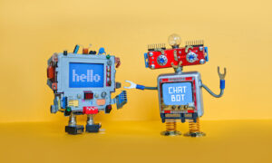 Chat bot robot welcomes android robotic character